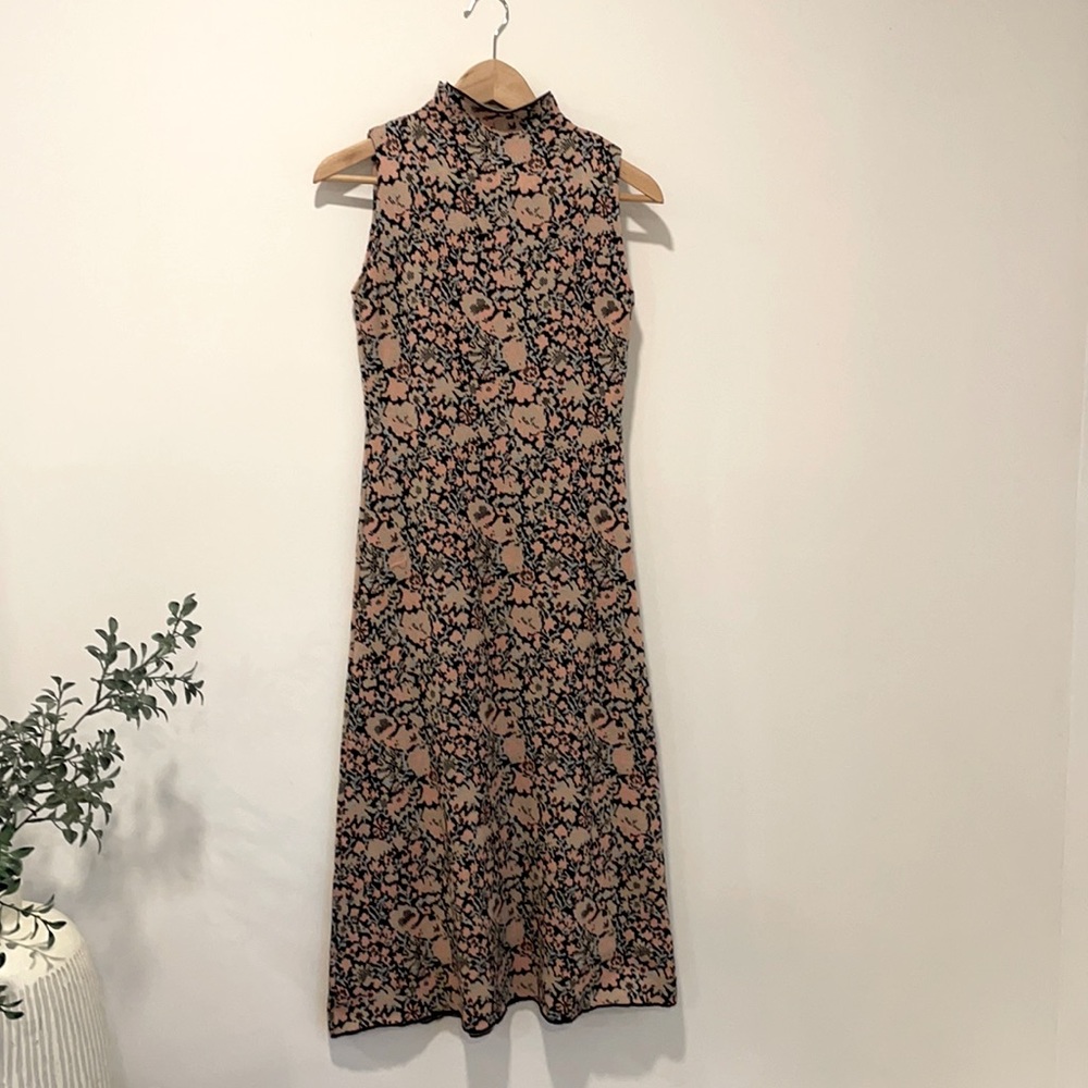 Zara floral mocked turtleneck sweater midi dress